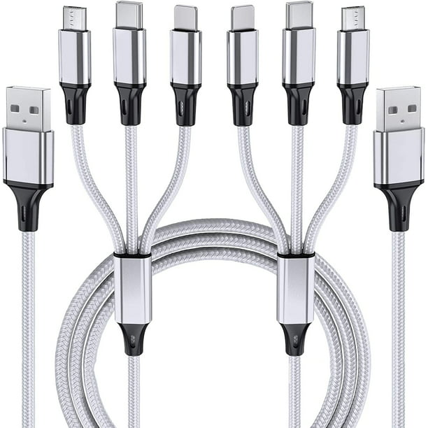 Micro USB Port Connectors for Cell Phones Tablets and More Multi Charging Cable Short Multi Charger Cable Nylon Braided Universal 3 in 1 Multiple USB Cable Charging Cord with Type-C 3pack 2ft 